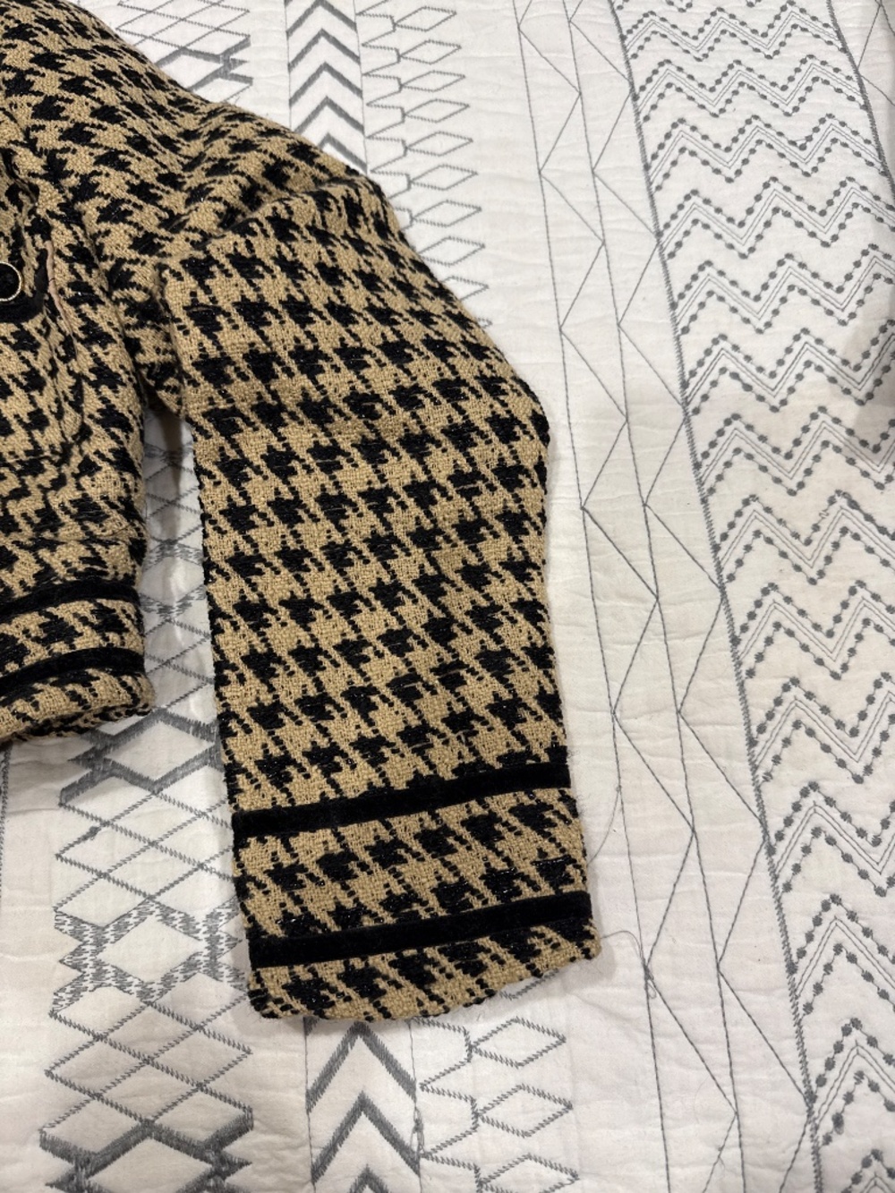 Tweed Cropped Houndstooth Double-Breasted Jacket, XXSP, NWOT - Picture 5 of 10